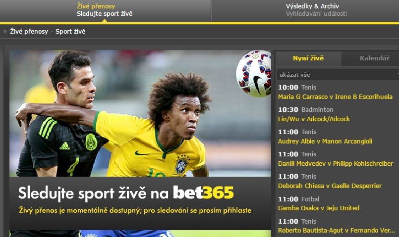 recenze Live sázení bet365 Live sázení a živé přenosy bet365